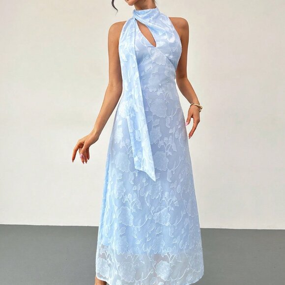 Sky Blue Elegant Women's Romantic A-Line Flared Dress - Picture 5 of 10